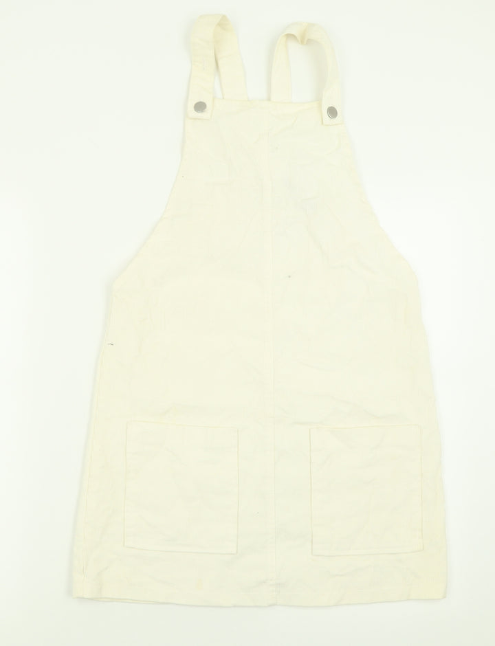Boohoo Womens Ivory  Cotton Pinafore/Dungaree Dress  Size 10  Square Neck Button