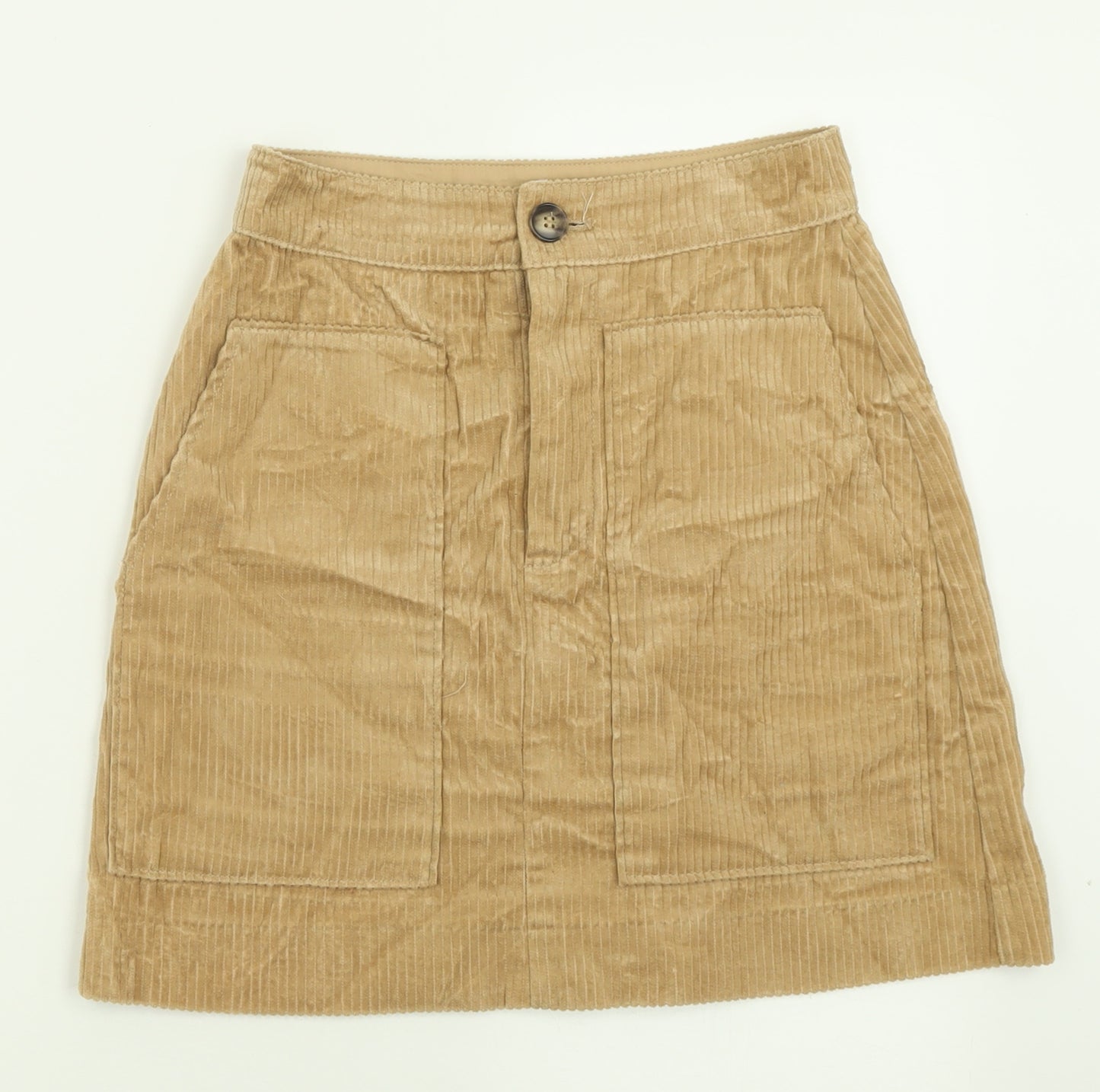 H&M Womens Brown  Cotton A-Line Skirt Size 8   Button