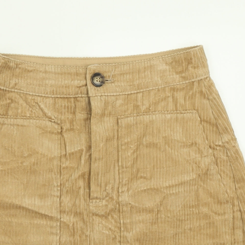 H&M Womens Brown  Cotton A-Line Skirt Size 8   Button