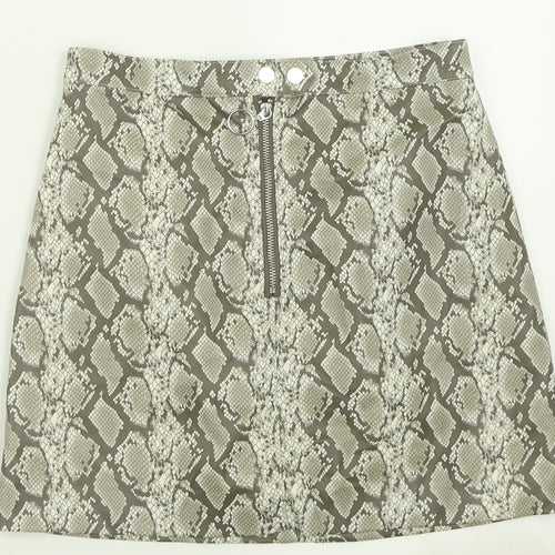 H&M Womens Brown Animal Print Polyester A-Line Skirt Size 10   Zip