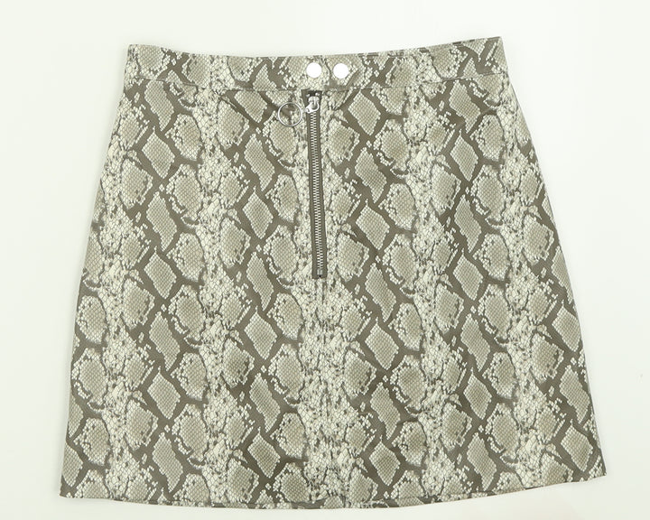 H&M Womens Brown Animal Print Polyester A-Line Skirt Size 10 Zip