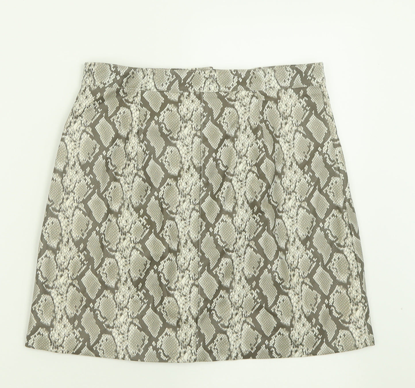 H&M Womens Brown Animal Print Polyester A-Line Skirt Size 10   Zip