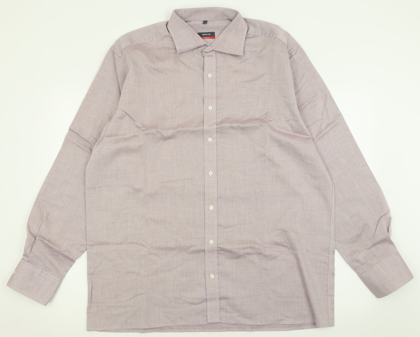 Eterna Mens Purple  Polyester  Button-Up Size 17 Collared Button