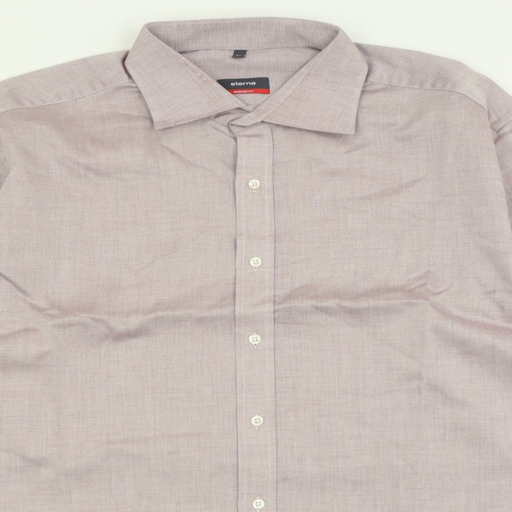 Eterna Mens Purple  Polyester  Button-Up Size 17 Collared Button