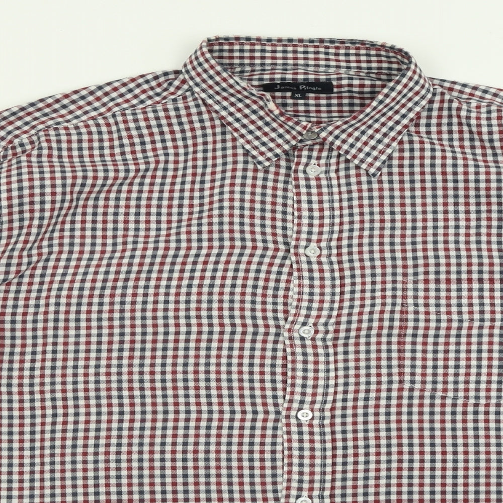 James pringle  Mens Red Plaid Polyester  Button-Up Size XL Collared Button