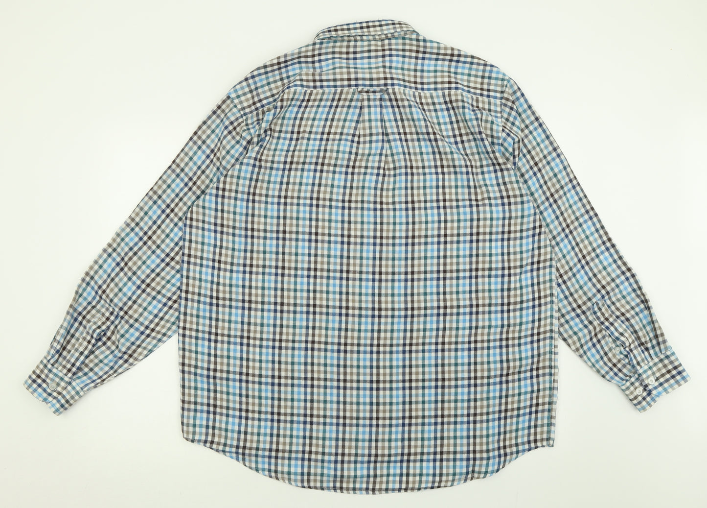 James pringle  Mens Blue Plaid Polyester  Button-Up Size XL Collared Button