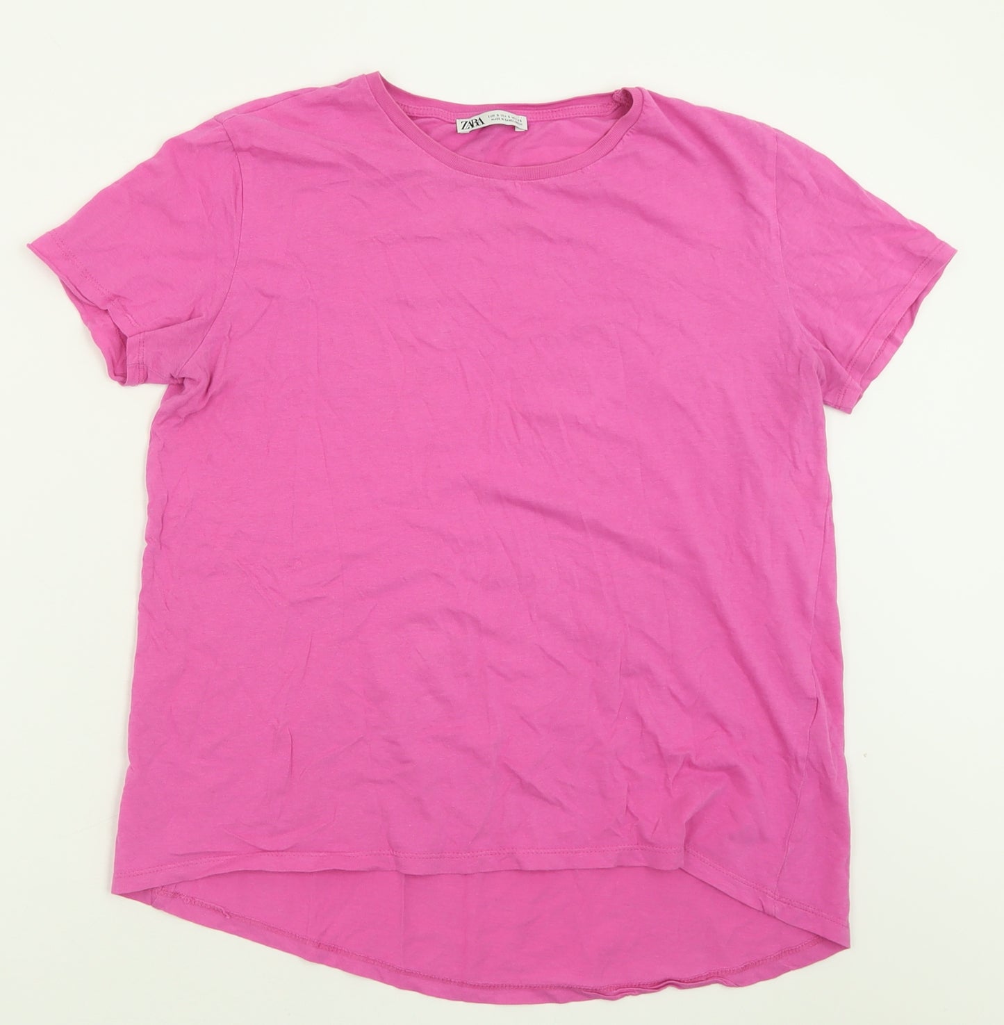Zara Womens Pink  Cotton Basic T-Shirt Size S Crew Neck