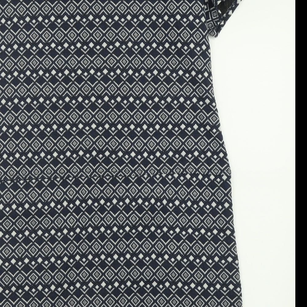 Wallis Womens Blue Argyle/Diamond Polyester A-Line  Size 14  V-Neck Zip