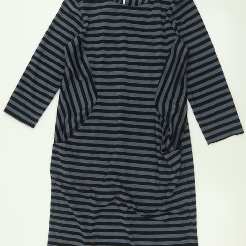 pomodoro Womens Grey Striped Polyester A-Line  Size 14  Crew Neck Button