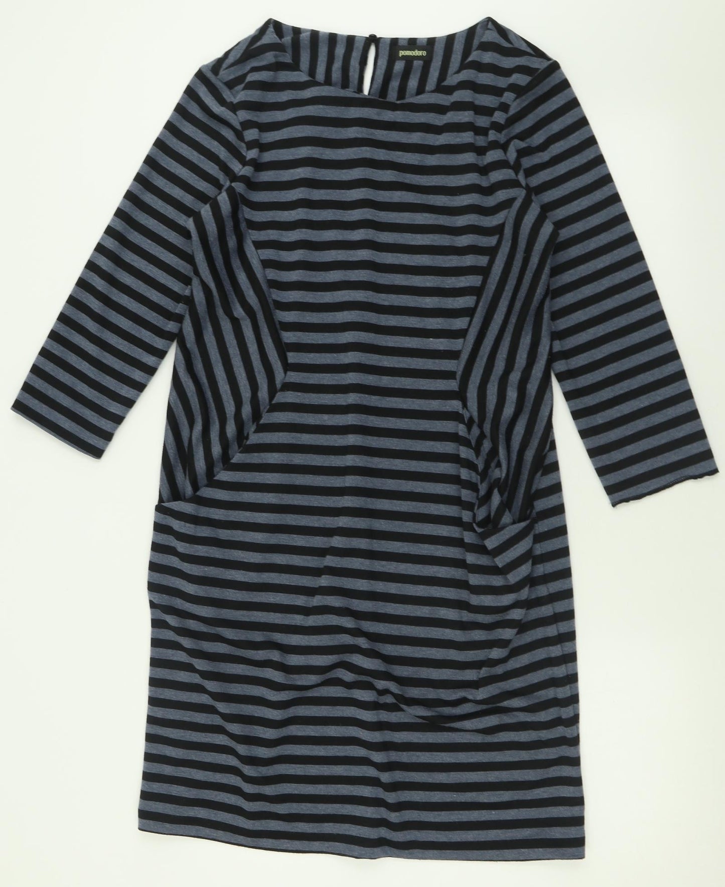 pomodoro Womens Grey Striped Polyester A-Line  Size 14  Crew Neck Button