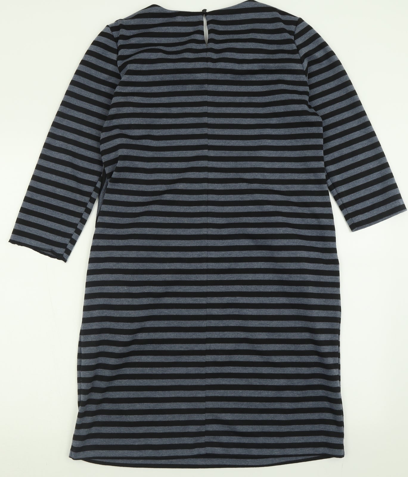 pomodoro Womens Grey Striped Polyester A-Line  Size 14  Crew Neck Button