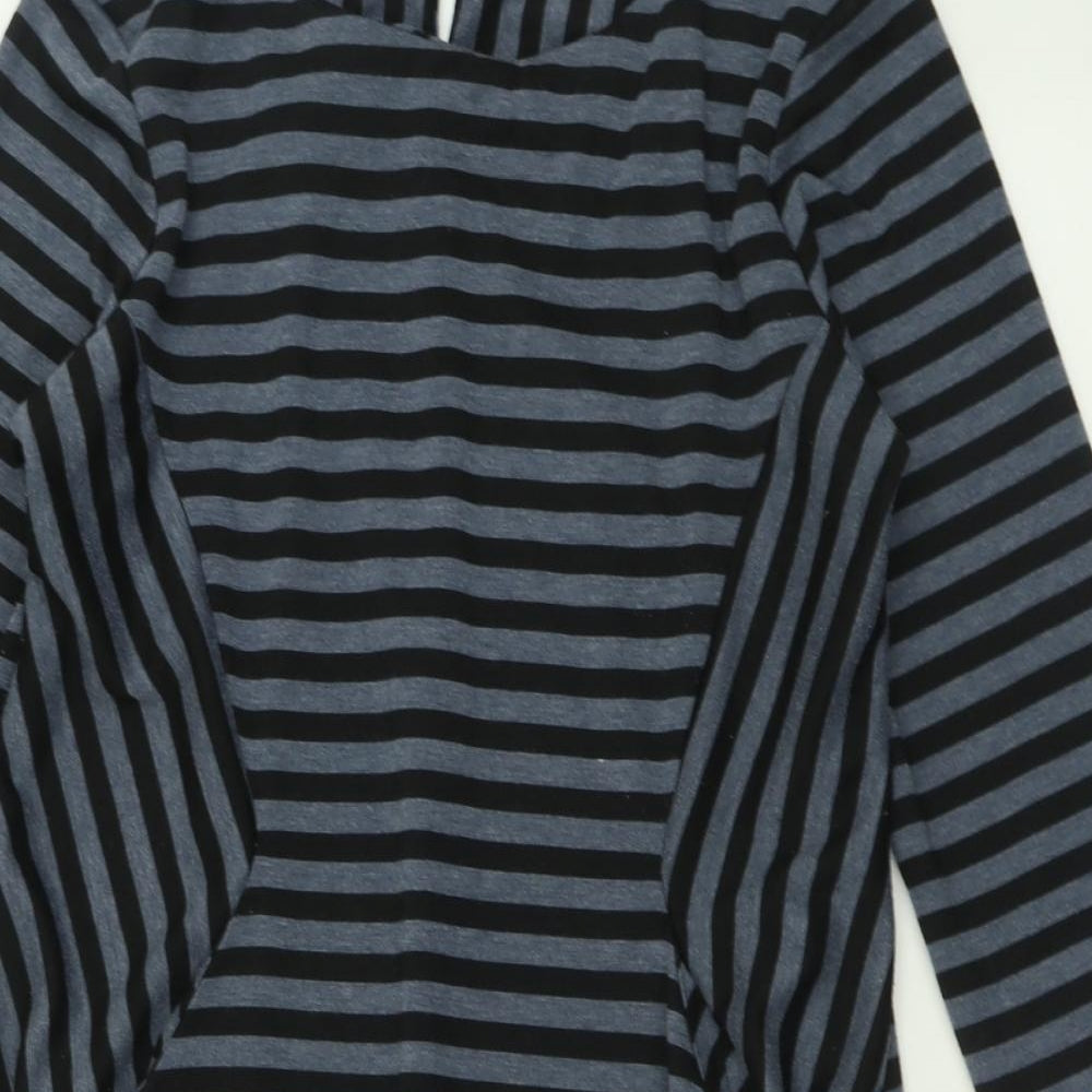 pomodoro Womens Grey Striped Polyester A-Line  Size 14  Crew Neck Button