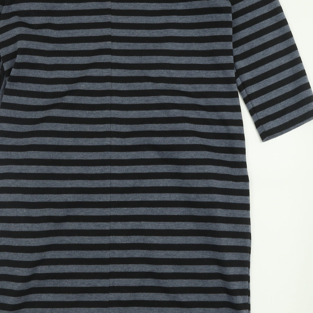 pomodoro Womens Grey Striped Polyester A-Line  Size 14  Crew Neck Button