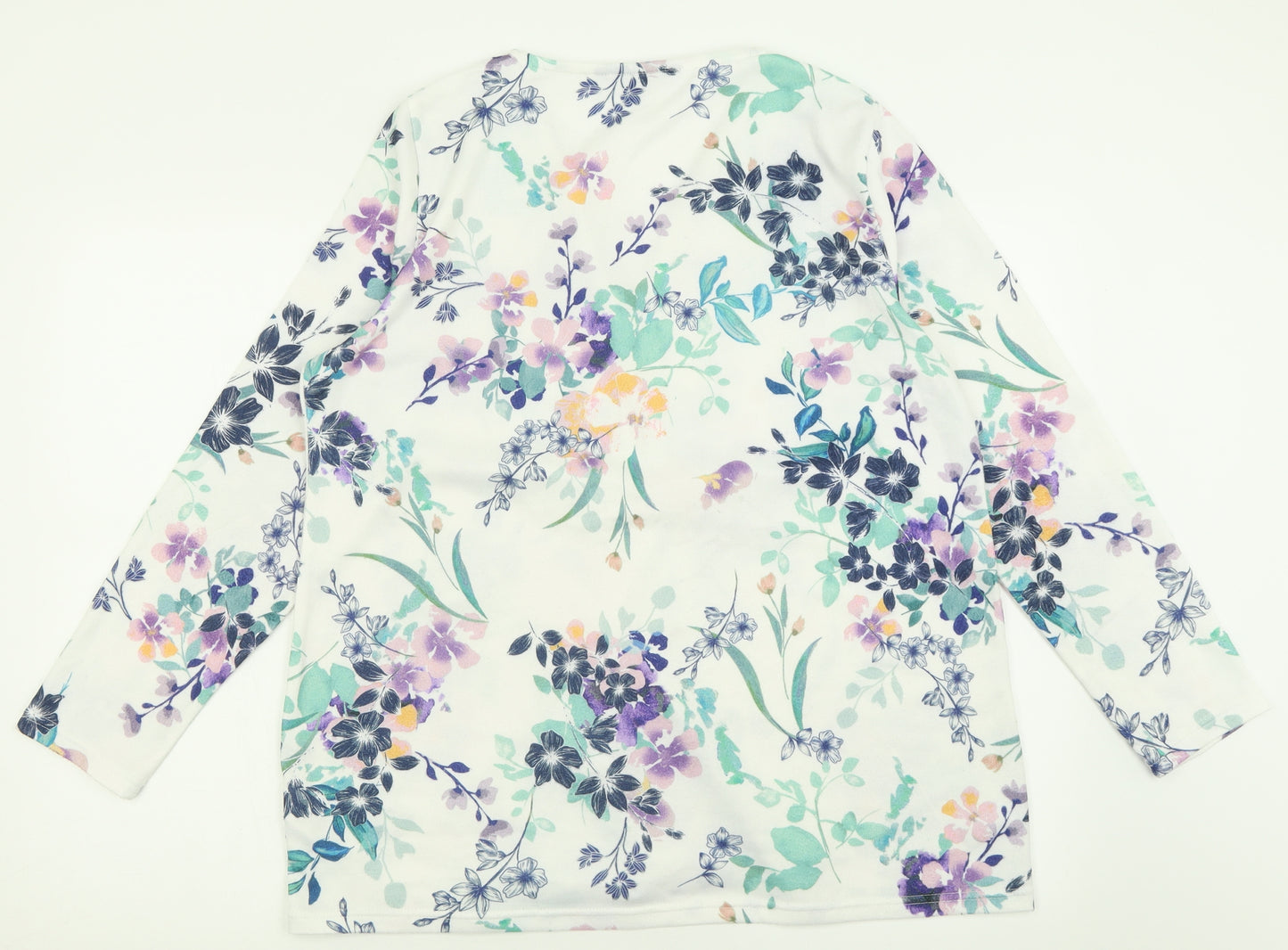 Love Leisure Womens White Floral Polyester Basic T-Shirt Size 18 V-Neck