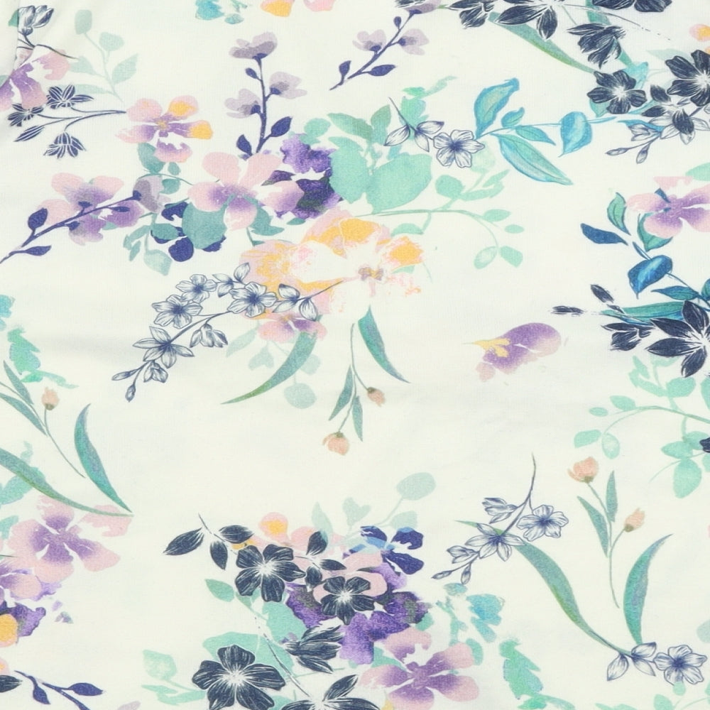 Love Leisure Womens White Floral Polyester Basic T-Shirt Size 18 V-Neck