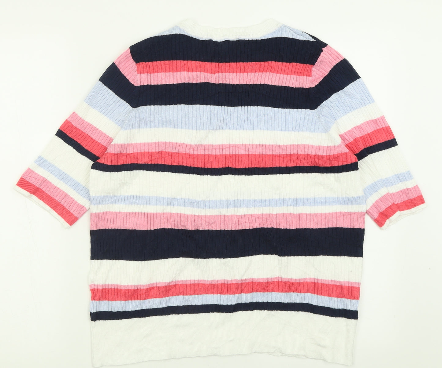 Marks and Spencer Womens Pink Crew Neck Striped Viscose Pullover Jumper Size 20