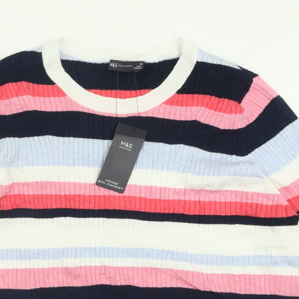 Marks and Spencer Womens Pink Crew Neck Striped Viscose Pullover Jumper Size 20