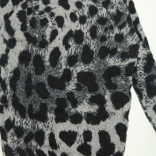Wallis Womens Grey V-Neck Animal Print Viscose Pullover Jumper Size 10