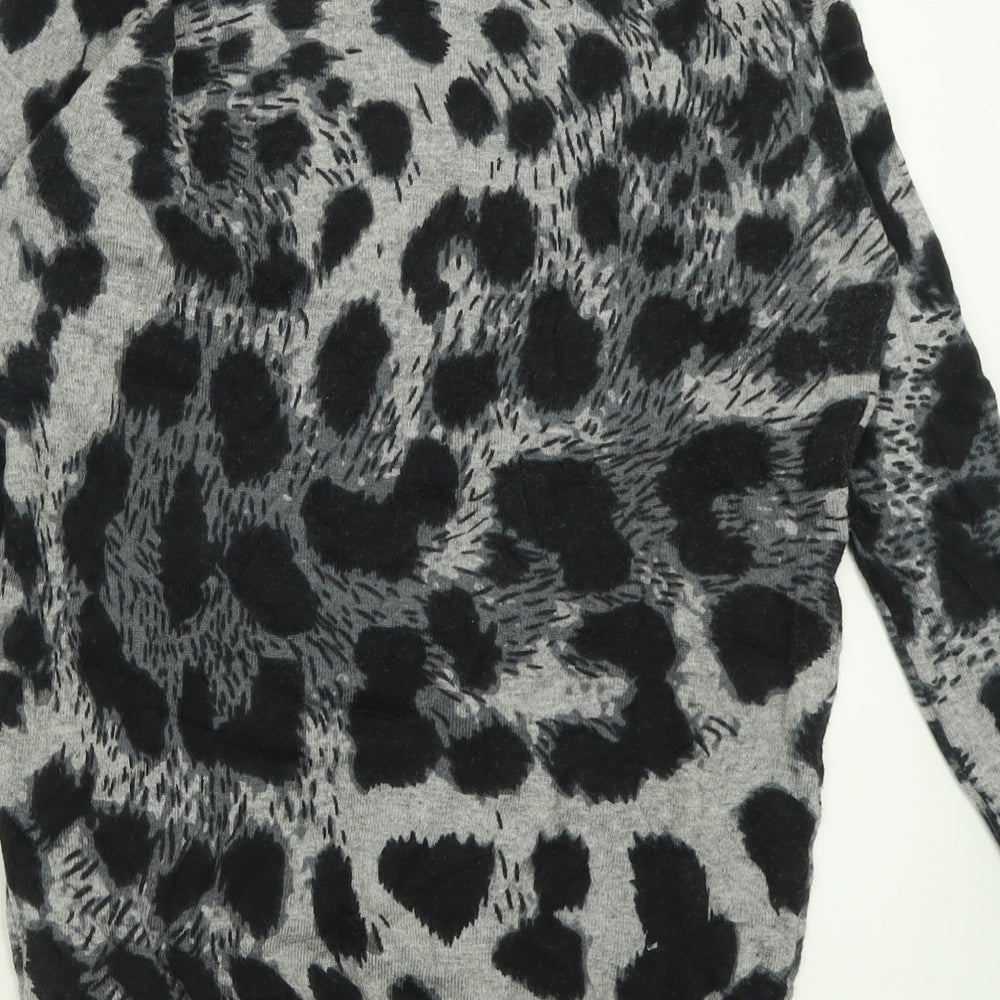 Wallis Womens Grey V-Neck Animal Print Viscose Pullover Jumper Size 10