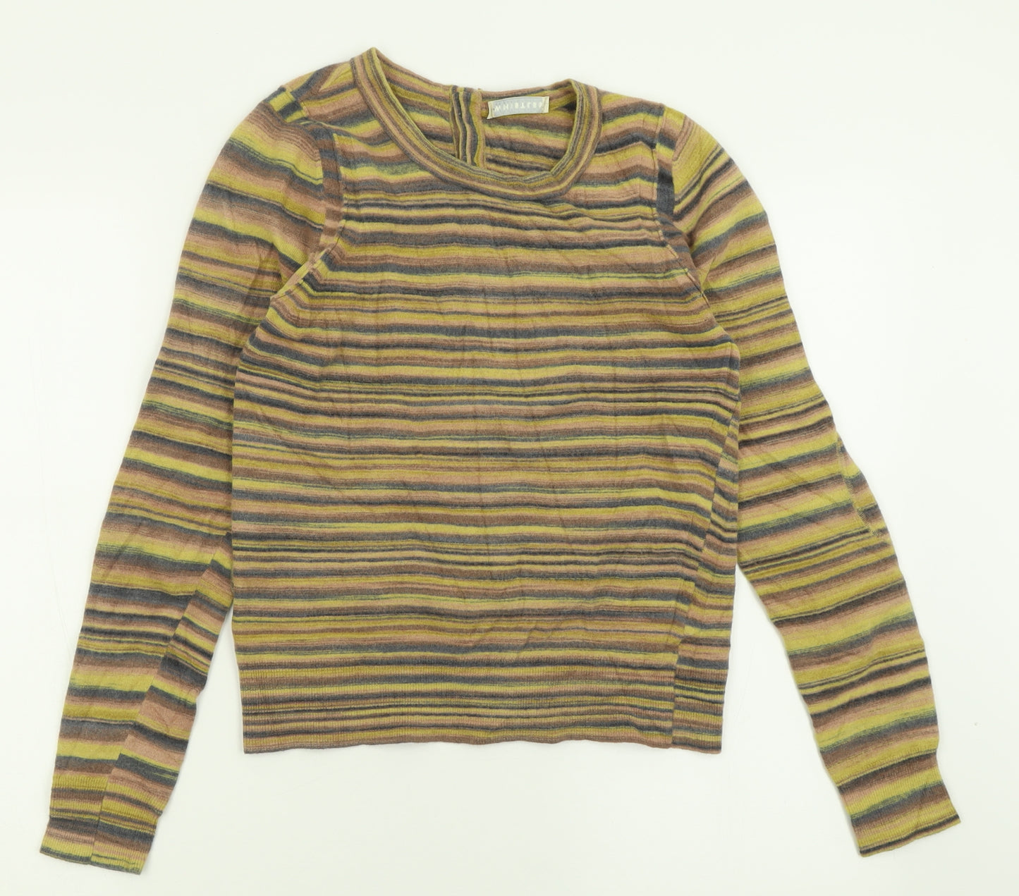 Whistles Womens Yellow Crew Neck Striped Wool Pullover Jumper Size 10