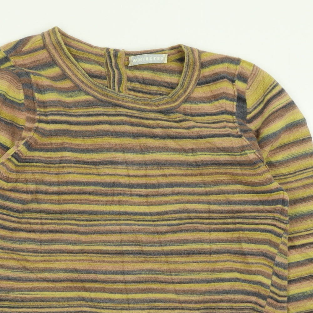 Whistles Womens Yellow Crew Neck Striped Wool Pullover Jumper Size 10