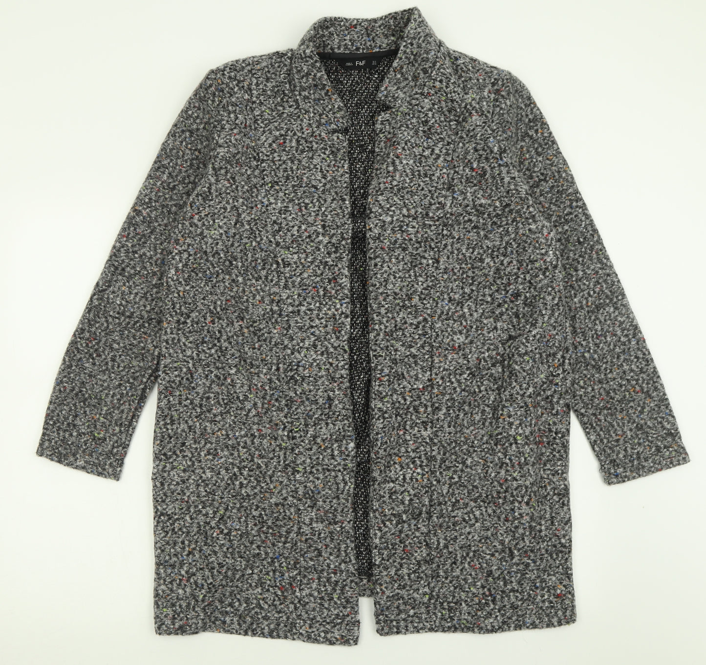 F&F Womens Grey V-Neck  Polyester Cardigan Jumper Size 14