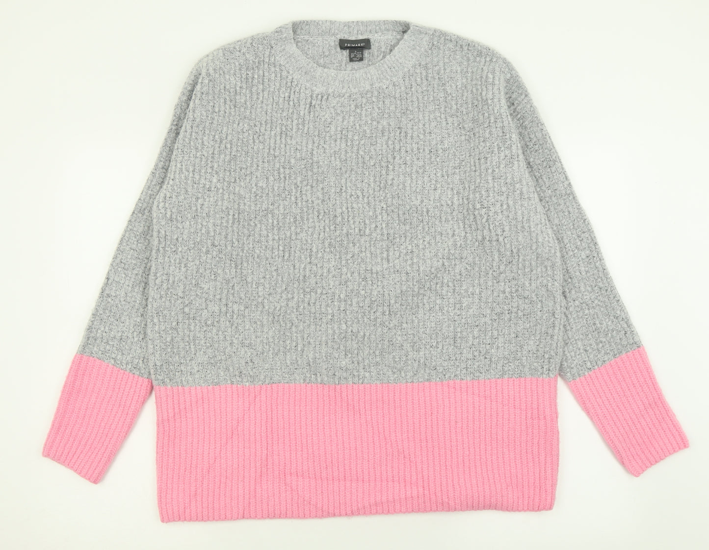 Primark Womens Grey Crew Neck  Acrylic Pullover Jumper Size L