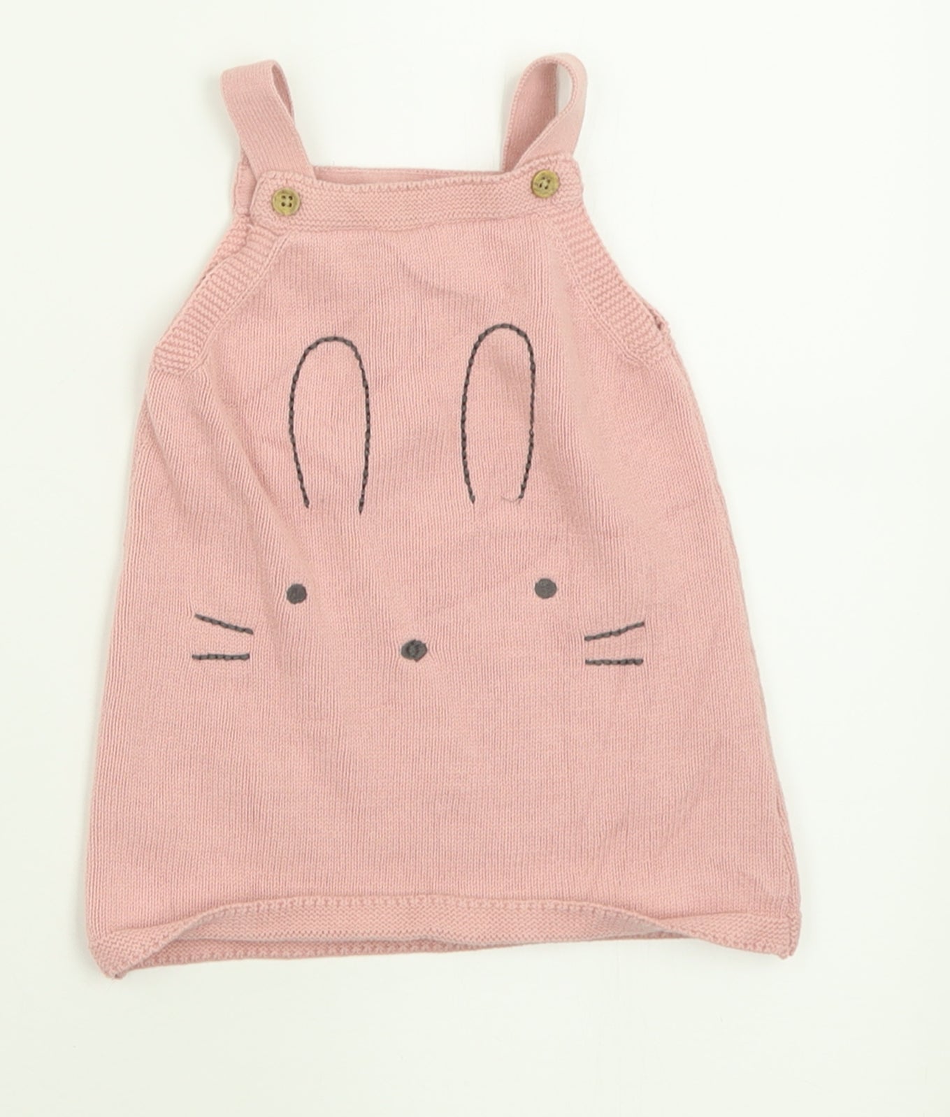 F&F Girls Pink  Cotton Pinafore/Dungaree Dress  Size 9-12 Months  Square Neck Button