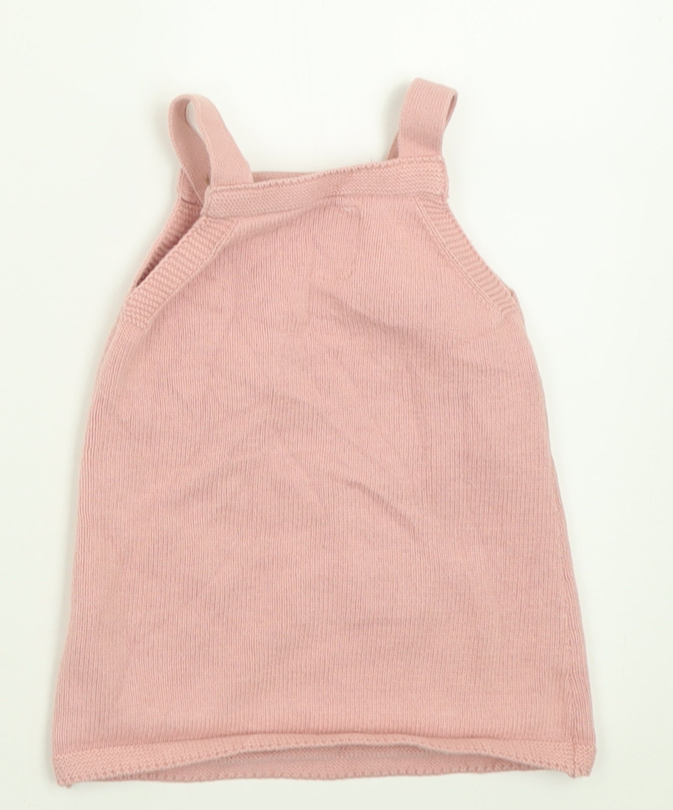 F&F Girls Pink  Cotton Pinafore/Dungaree Dress  Size 9-12 Months  Square Neck Button