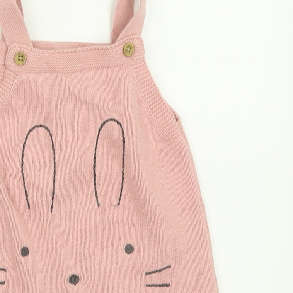 F&F Girls Pink  Cotton Pinafore/Dungaree Dress  Size 9-12 Months  Square Neck Button