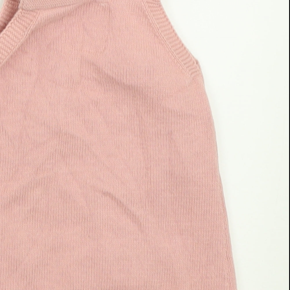 F&F Girls Pink  Cotton Pinafore/Dungaree Dress  Size 9-12 Months  Square Neck Button