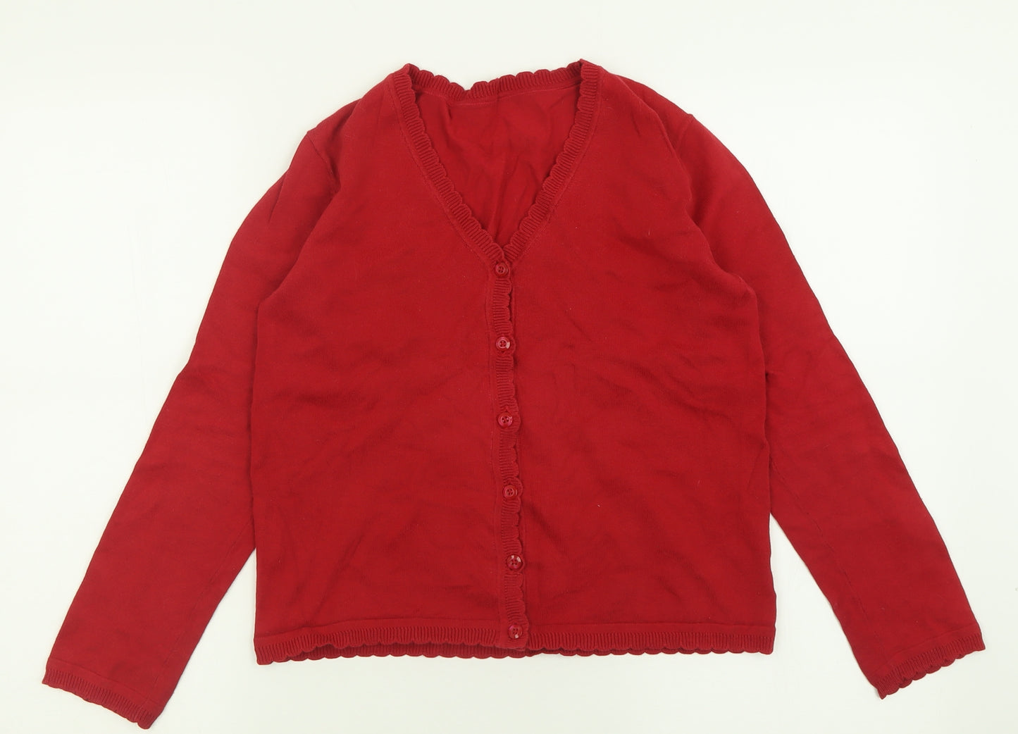 Matalan Girls Red V-Neck  Cotton Cardigan Jumper Size 13 Years  Button - School Wear