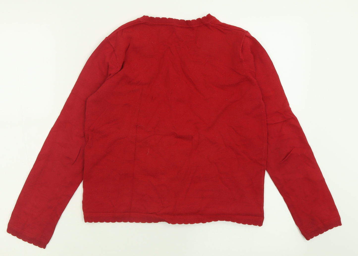 Matalan Girls Red V-Neck  Cotton Cardigan Jumper Size 13 Years  Button - School Wear