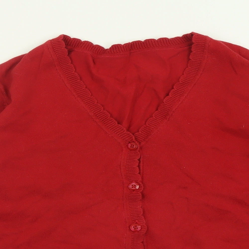 Matalan Girls Red V-Neck  Cotton Cardigan Jumper Size 13 Years  Button - School Wear