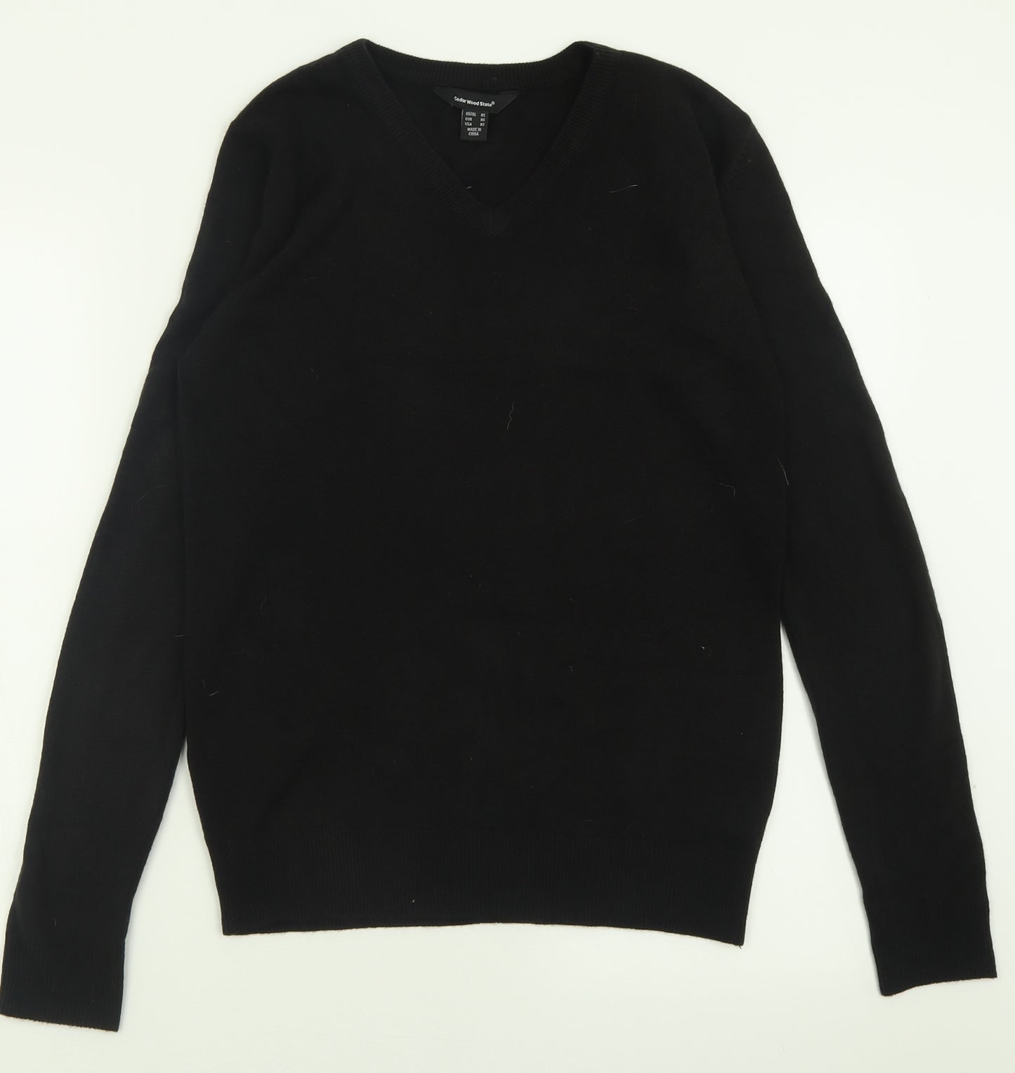 Cedar Wood State Mens Black V-Neck  Acrylic Pullover Jumper Size XS