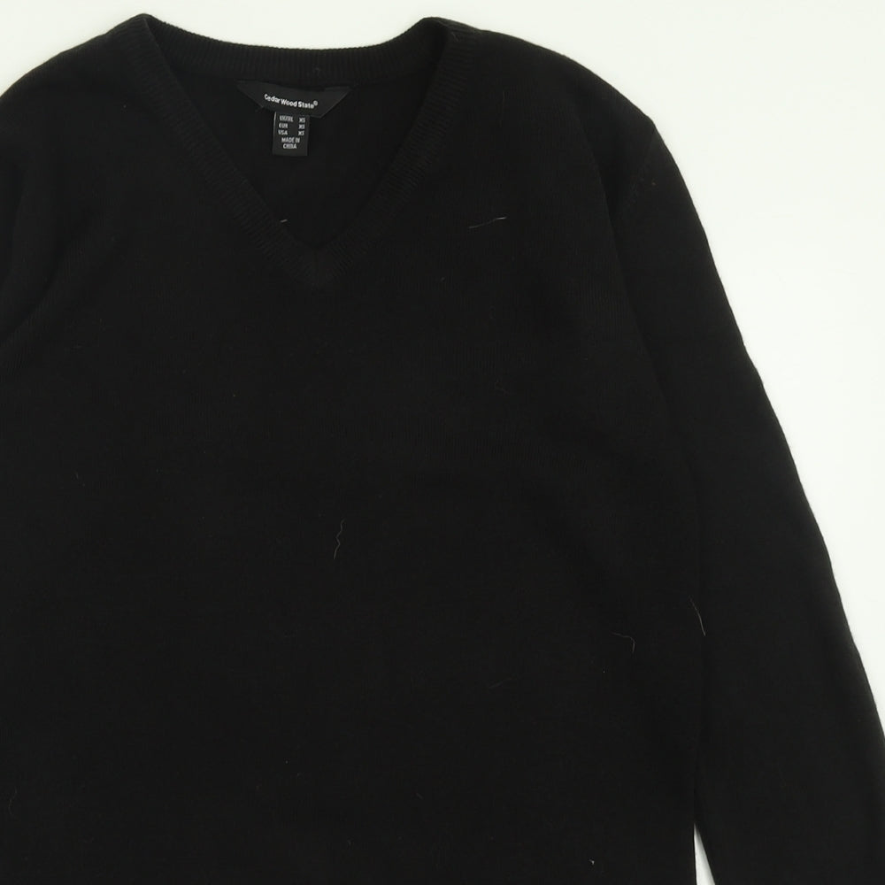 Cedar Wood State Mens Black V-Neck  Acrylic Pullover Jumper Size XS