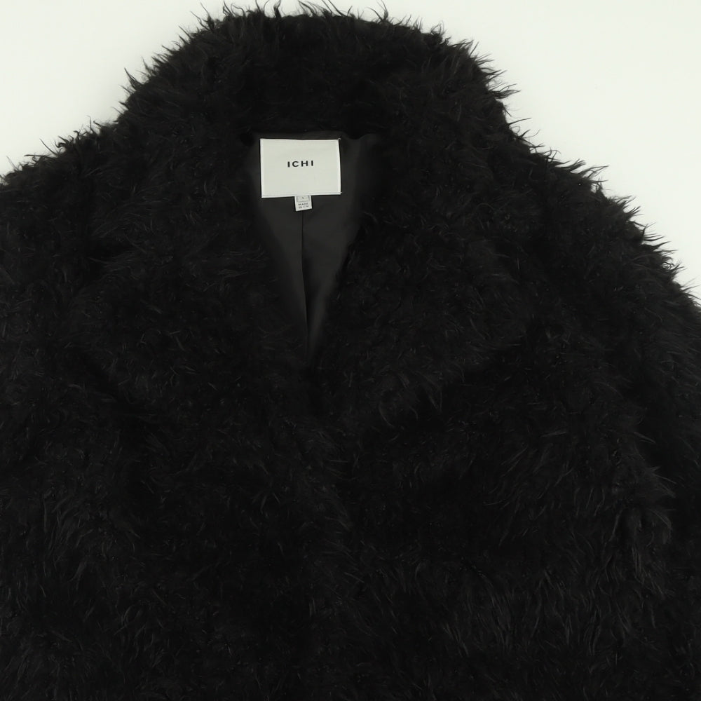 ICHI Womens Black   Overcoat Coat Size L  Button