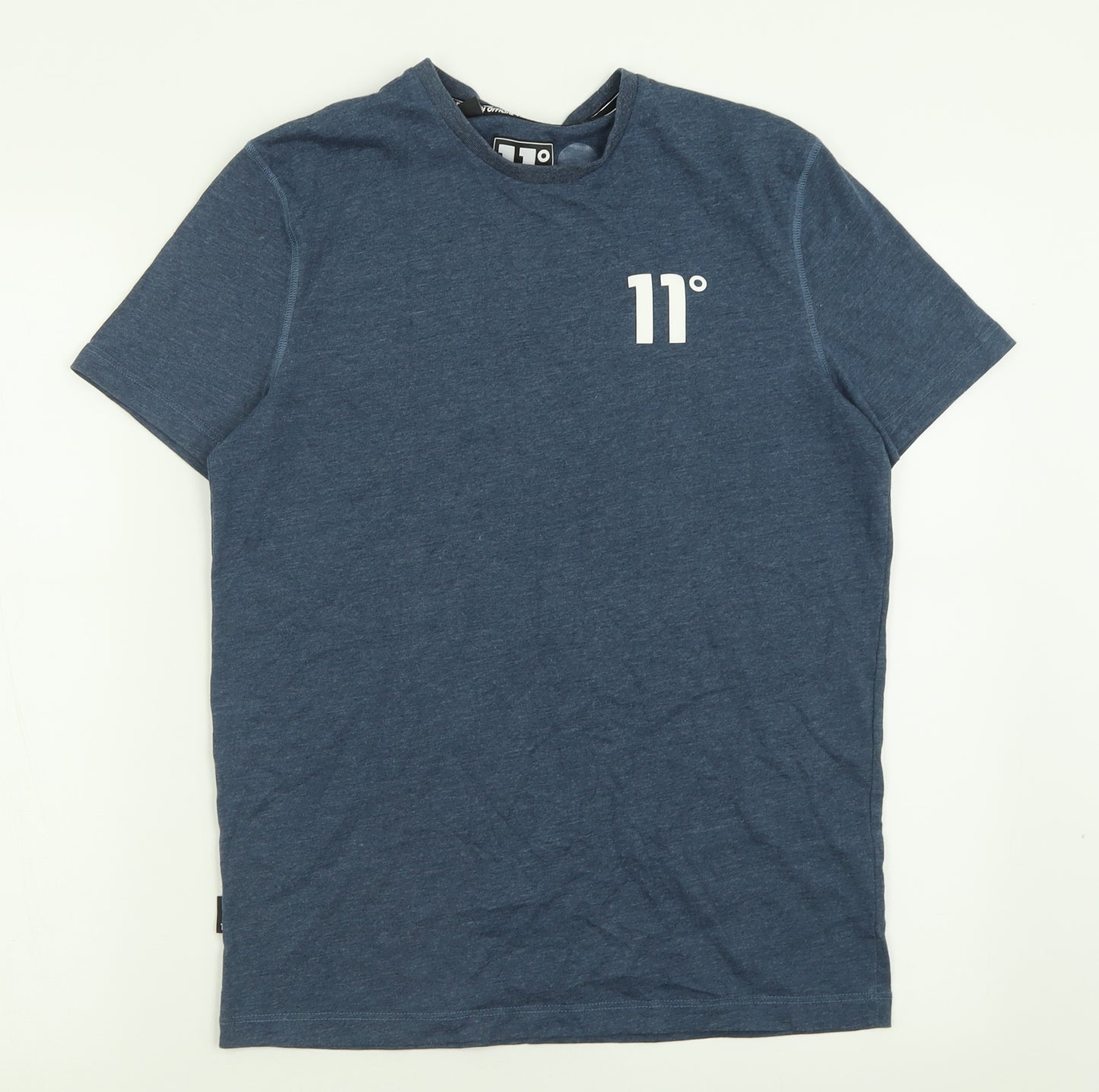 11 degrees Mens Blue  Cotton  T-Shirt Size S Crew Neck