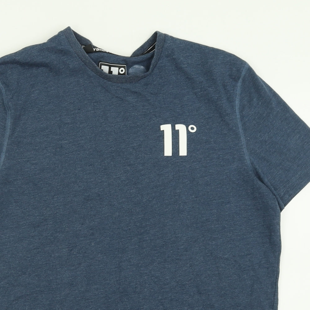 11 degrees Mens Blue  Cotton  T-Shirt Size S Crew Neck