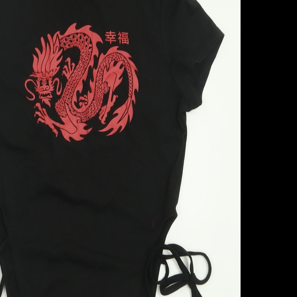 SheIn Womens Black  Cotton Bodysuit One-Piece Size S  Button