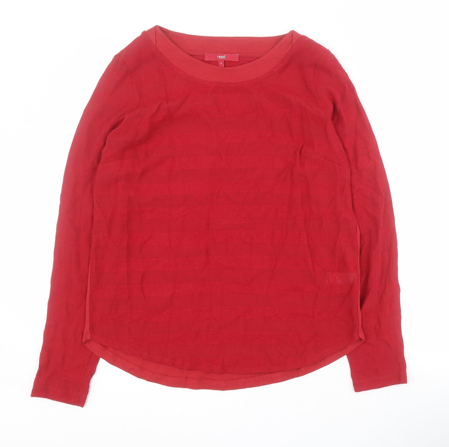 NEXT Womens Red Striped Viscose Basic T-Shirt Size 12 Round Neck