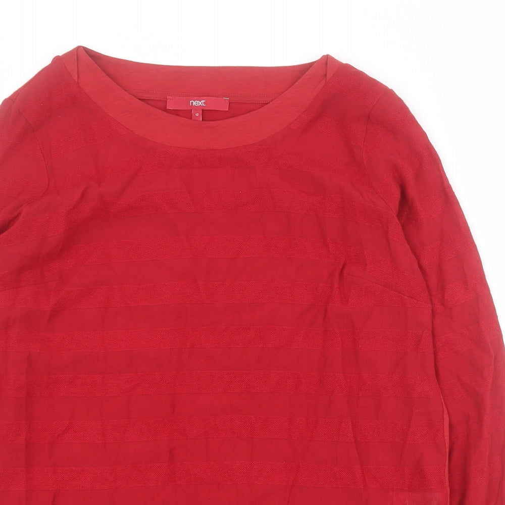 NEXT Womens Red Striped Viscose Basic T-Shirt Size 12 Round Neck