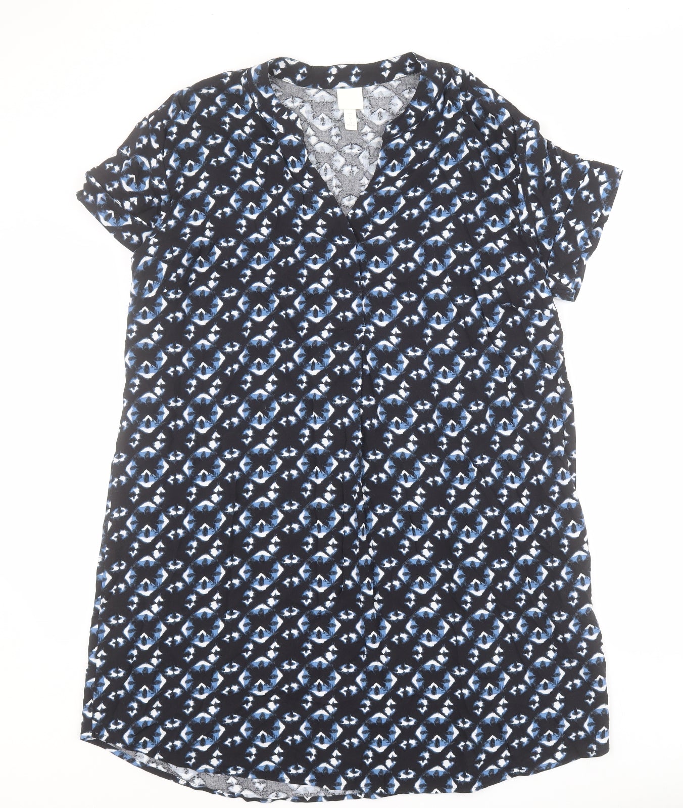 H&M Womens Blue Geometric Viscose T-Shirt Dress  Size S  V-Neck Pullover