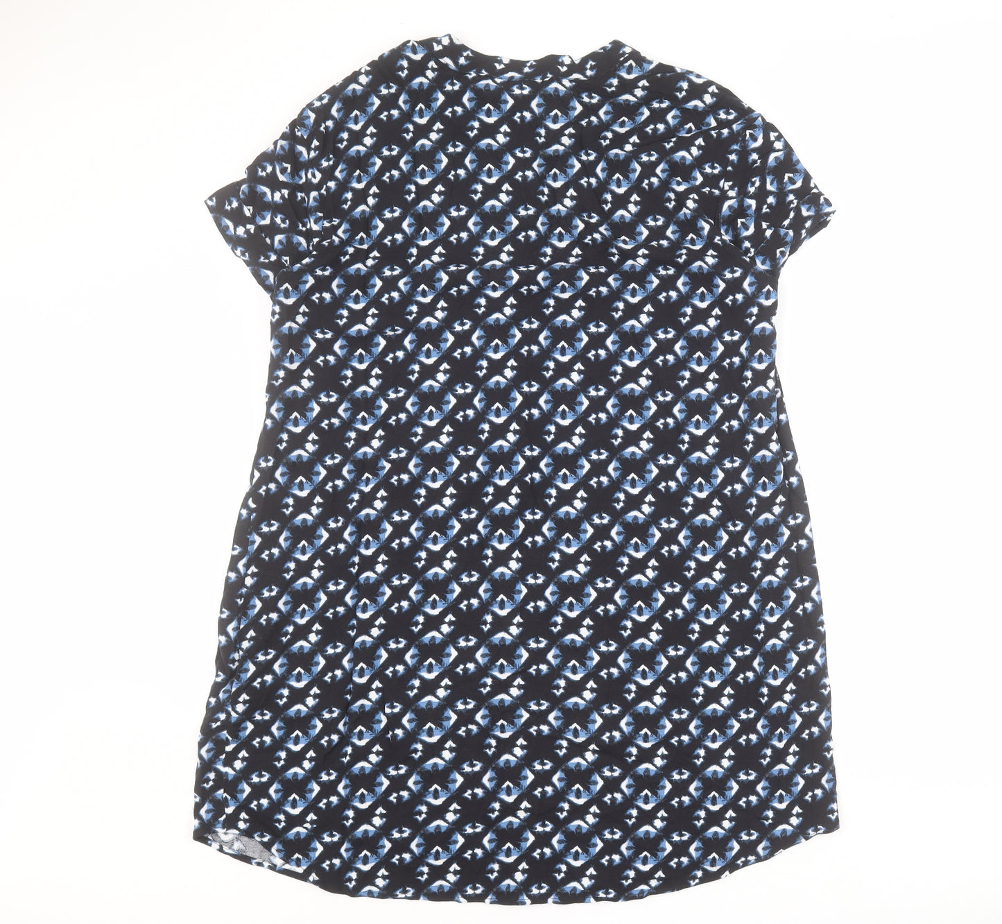 H&M Womens Blue Geometric Viscose T-Shirt Dress  Size S  V-Neck Pullover