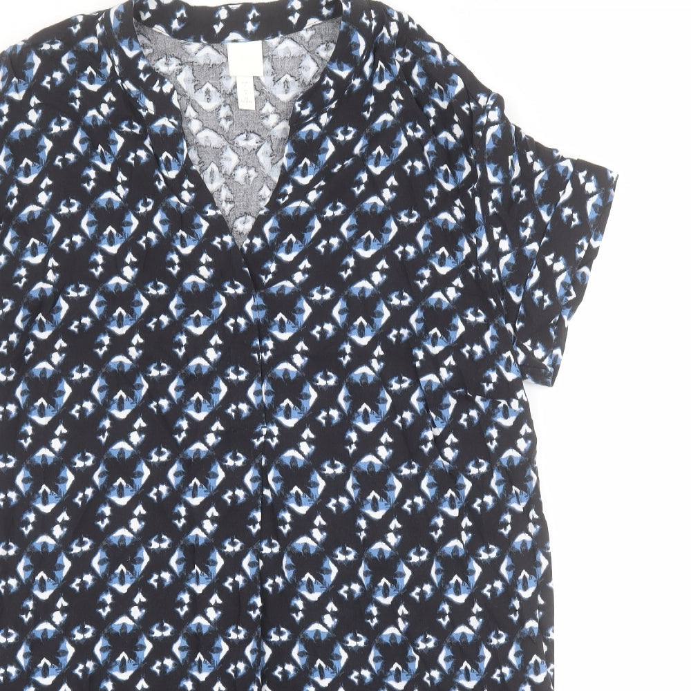 H&M Womens Blue Geometric Viscose T-Shirt Dress  Size S  V-Neck Pullover