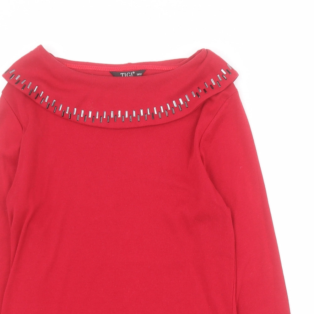 Tigi Womens Red Round Neck  Polyester Pullover Jumper Size 10   - 10 / 12