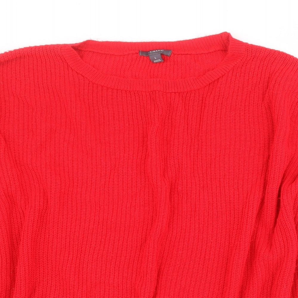 Primark Womens Red Round Neck  Acrylic Pullover Jumper Size L