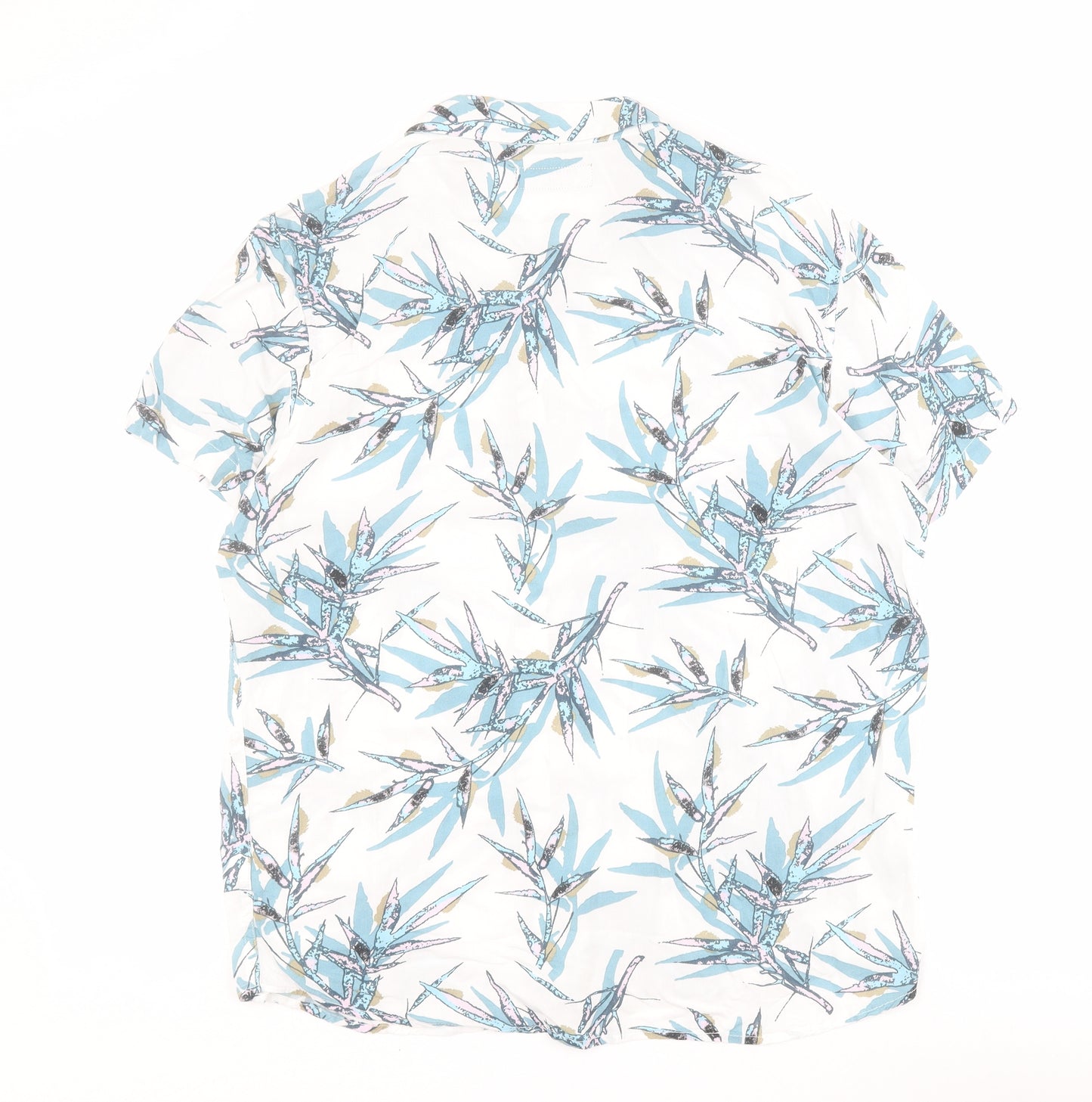 Primark Mens White  Viscose  Button-Up Size L Collared Button - Leaf print