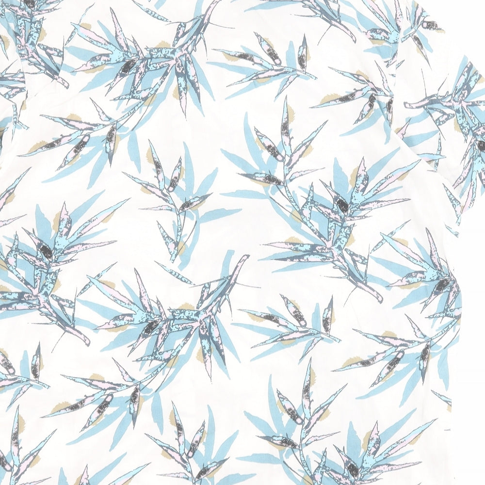 Primark Mens White  Viscose  Button-Up Size L Collared Button - Leaf print