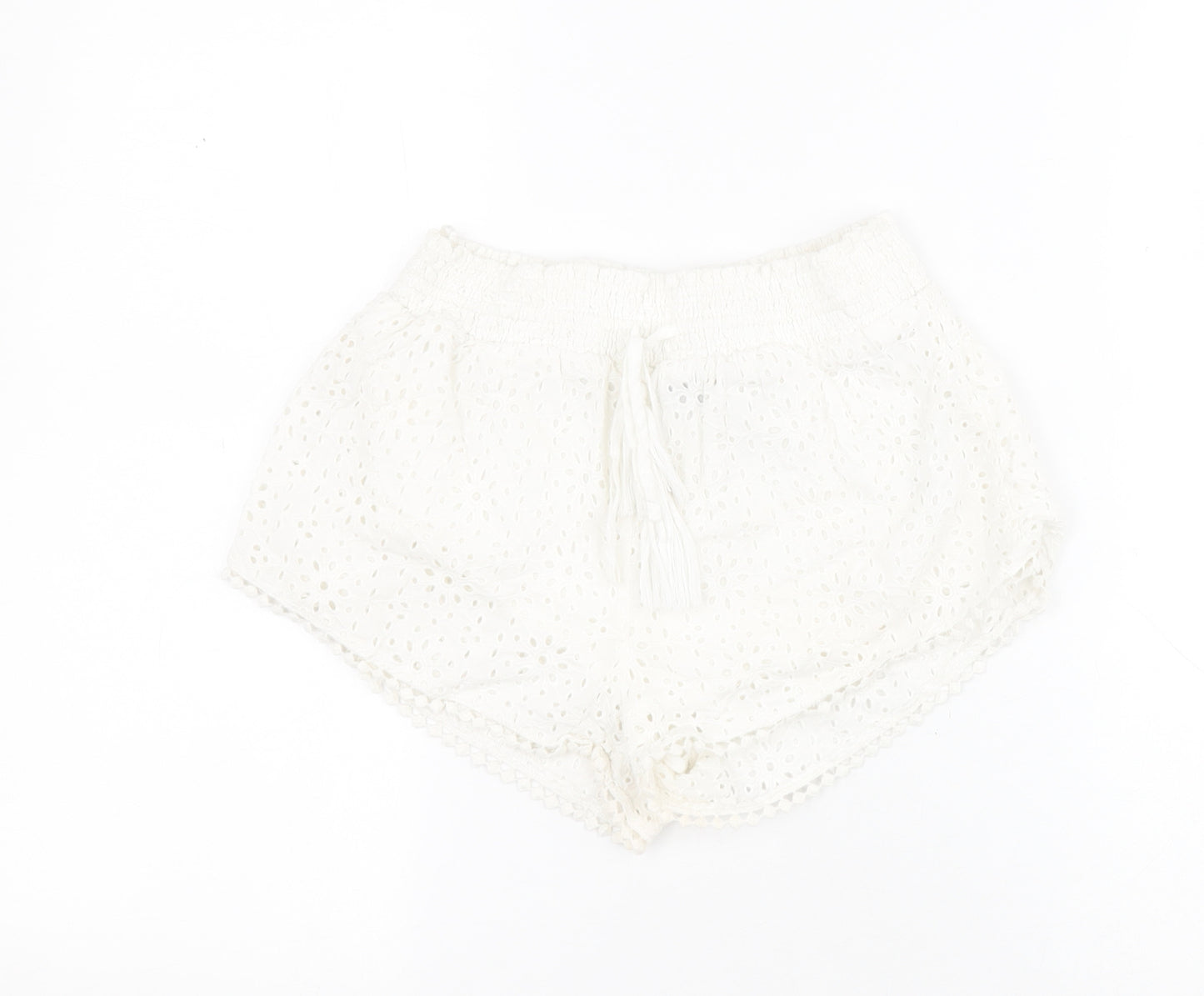 Primark Womens White  100% Cotton Paperbag Shorts Size 8 L3 in Regular Pull On